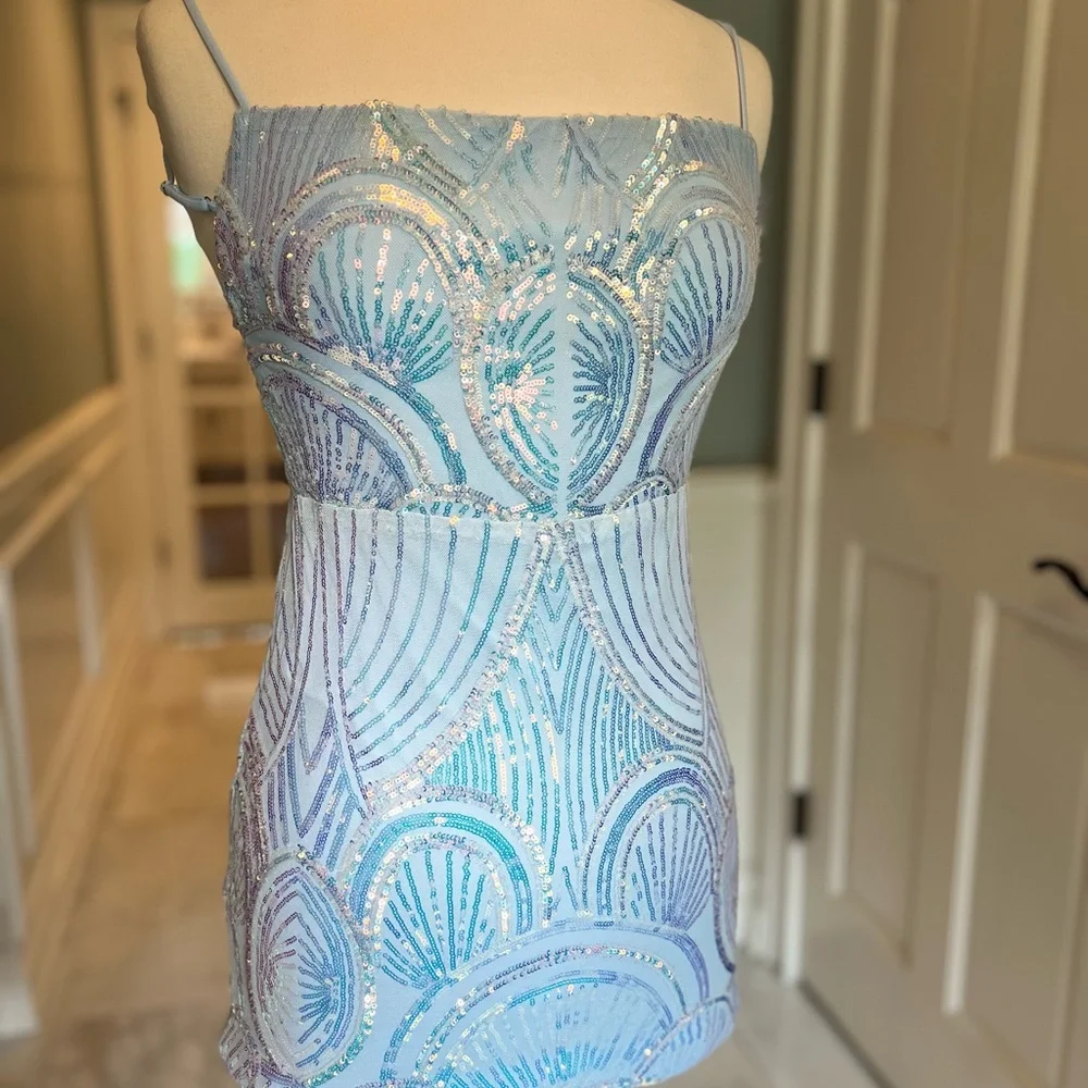 Elegant Blue Sequin Dress